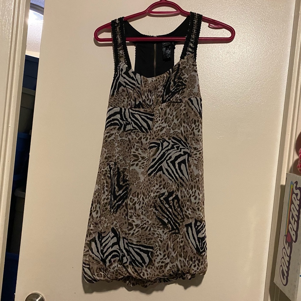 GUESS LEOPARD ZEBRA PRINT BEADED COCKTAIL DRESS